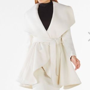 BCBG maxazria white wool draped coat